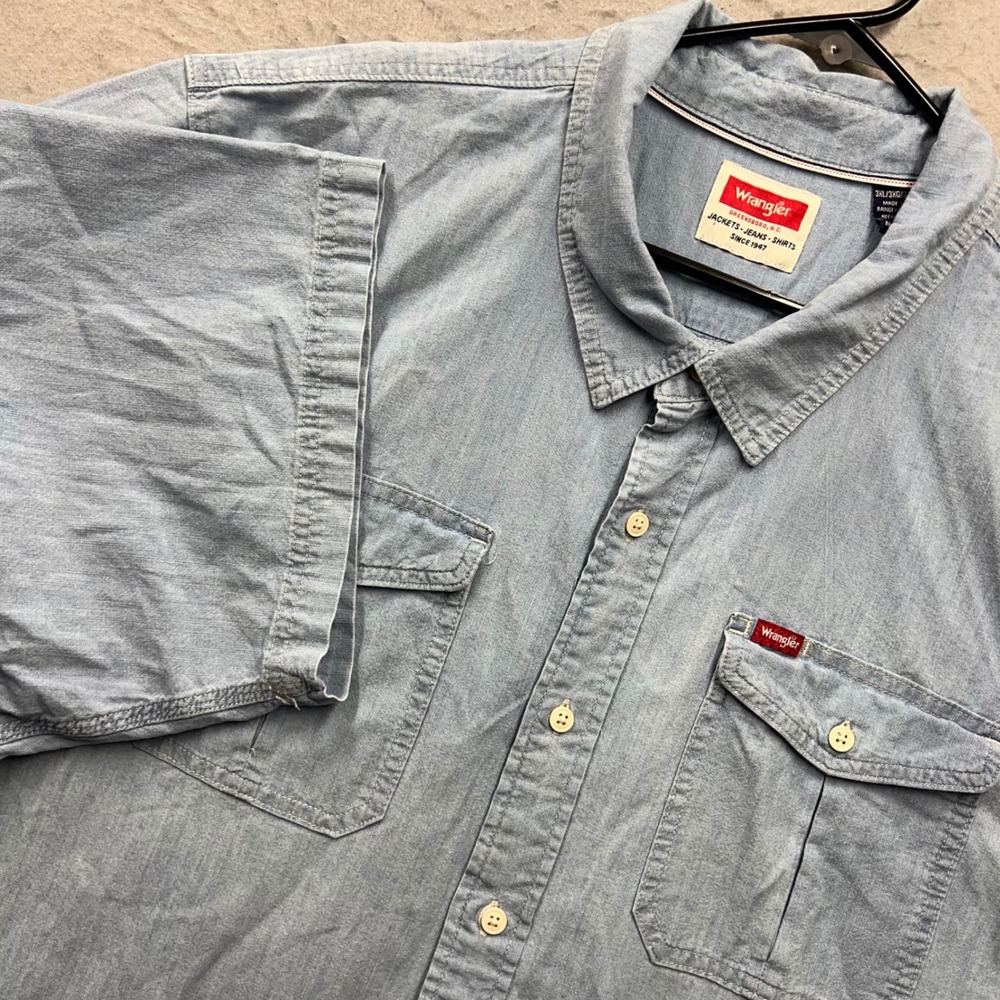Wrangler Mens 3XL Light Blue Short Sleeve Button Down Shirt 112367087 Denim Look